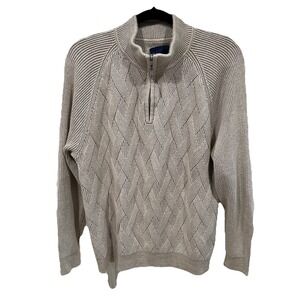 Tommy Bahama Men's 1/4 Zip Pullover Sweater Size Large Beige Fisherman Cableknit